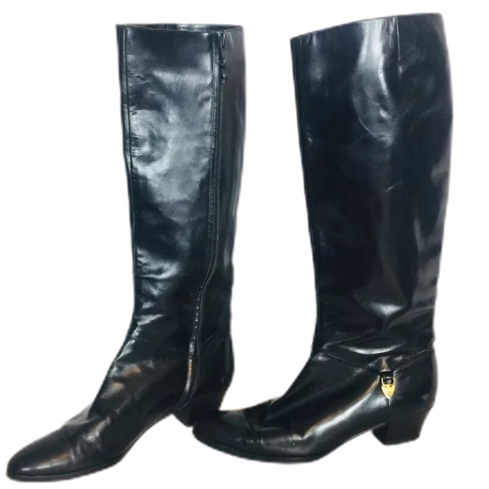Salvatore Ferragamo Leather Boots 7 Narrow AA Knee